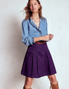 Pleated Cord Skirt-Mystic Purple Editorial Look