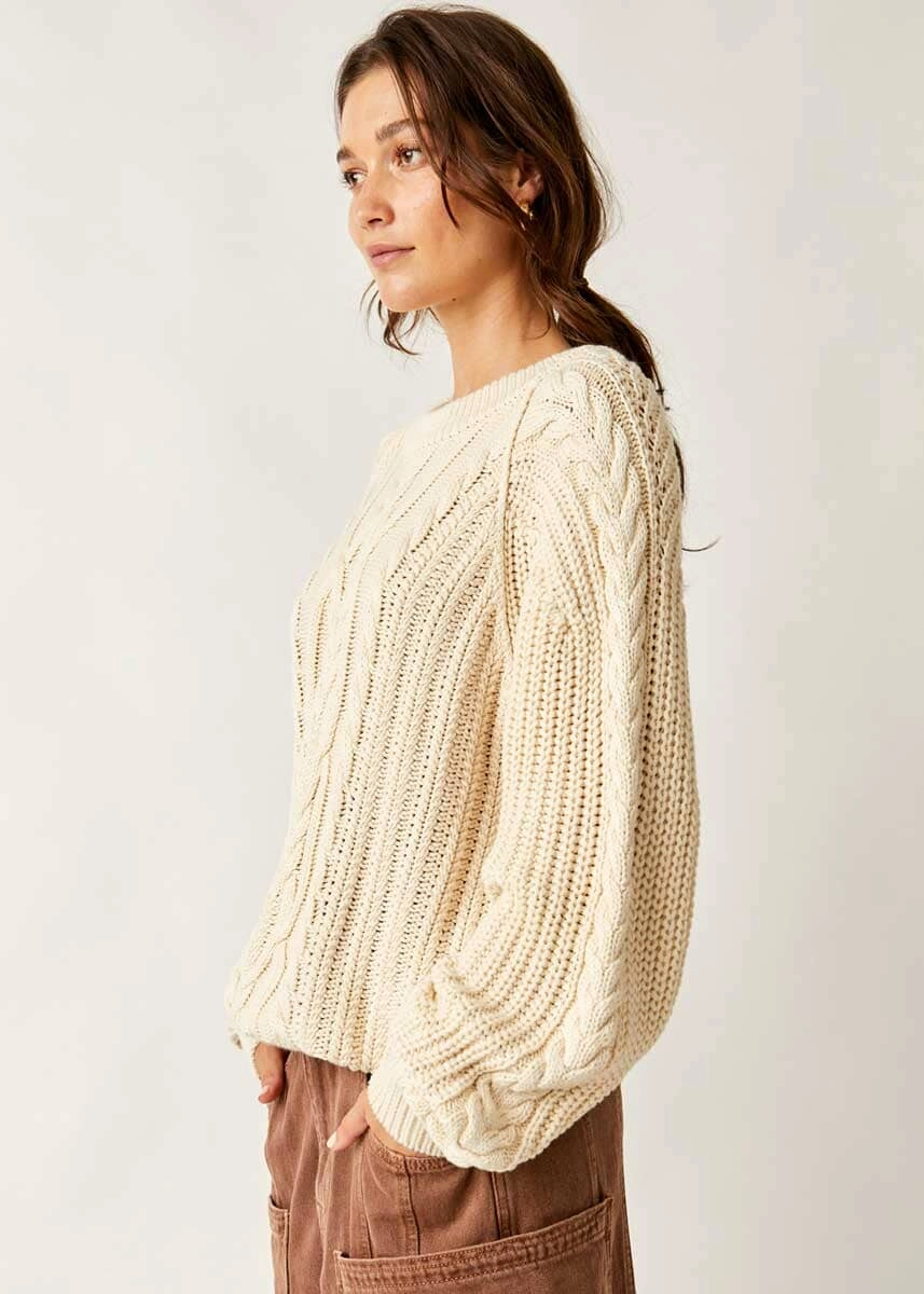 Breathable Comfort Fit Knit Outfit Frankie Cable Sweater - Buttercream