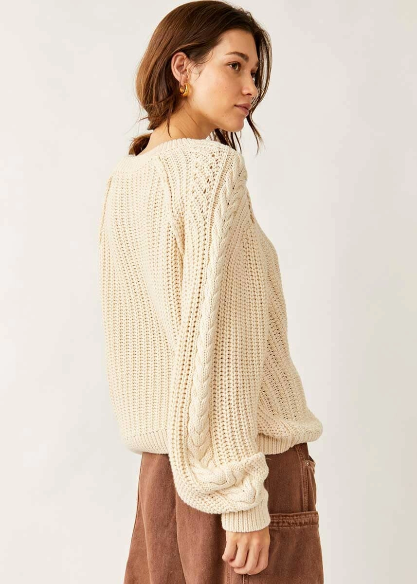 Cozy Knit Look Active Wear Frankie Cable Sweater - Buttercream