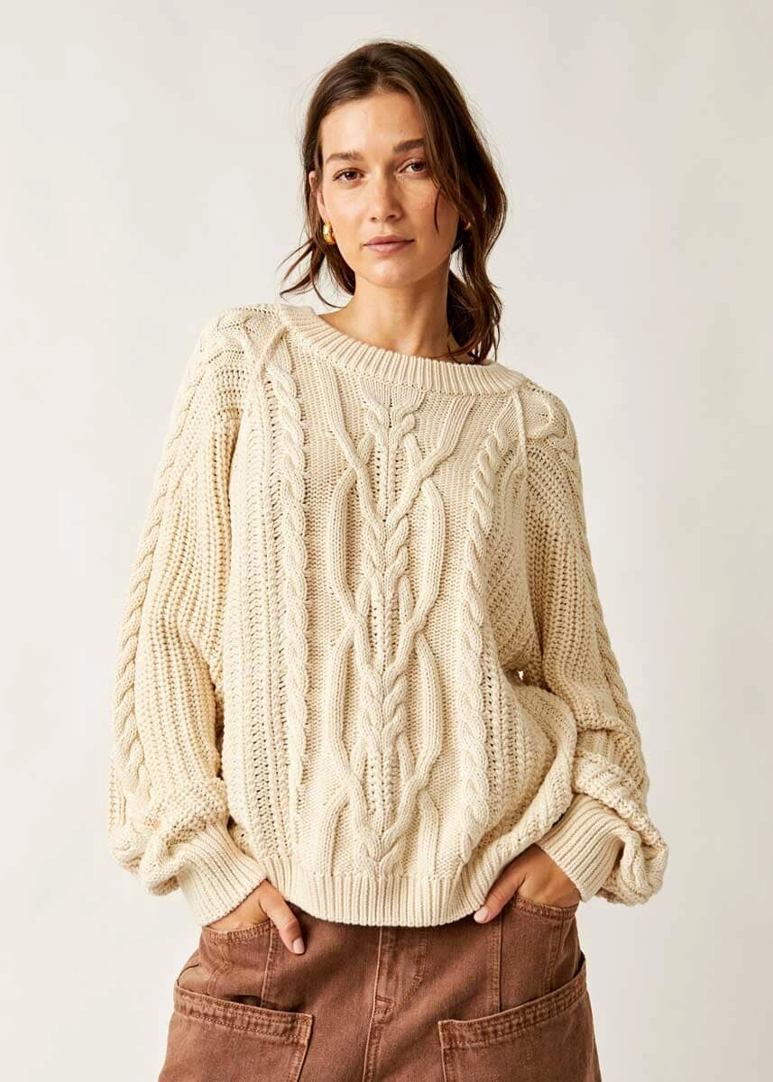 Frankie Cable Sweater - Buttercream Cold-Weather Essential Cozy Vibes