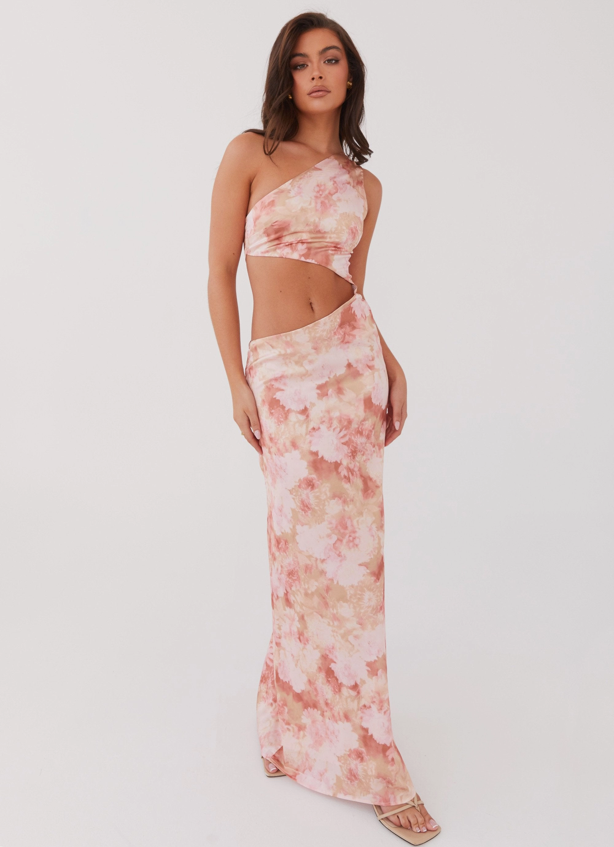 Subtle Look Krista One Shoulder Maxi Dress - Flower Garden