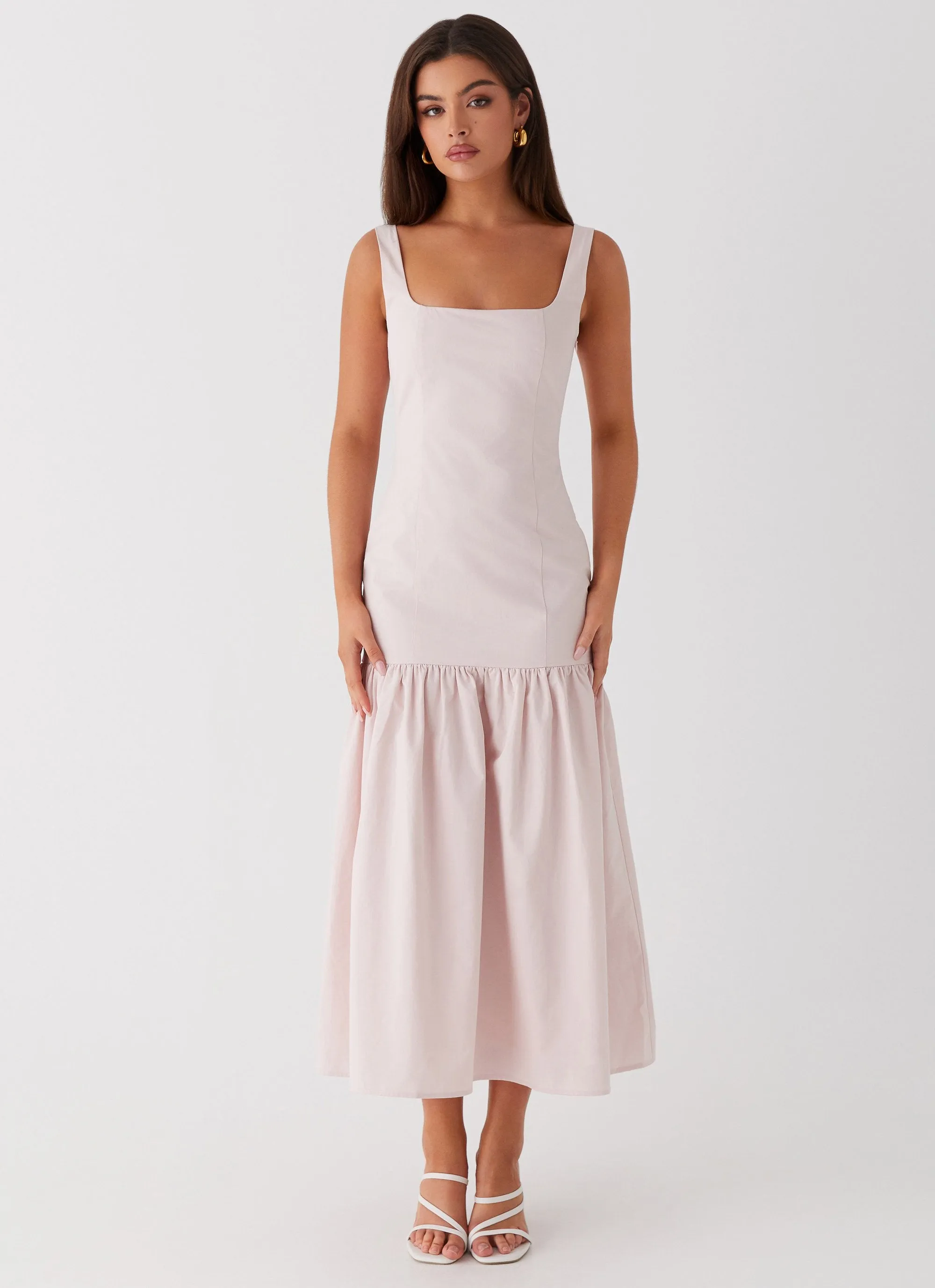 Ladylike Midi Dress - Pink Layered-Look Front-Pocket