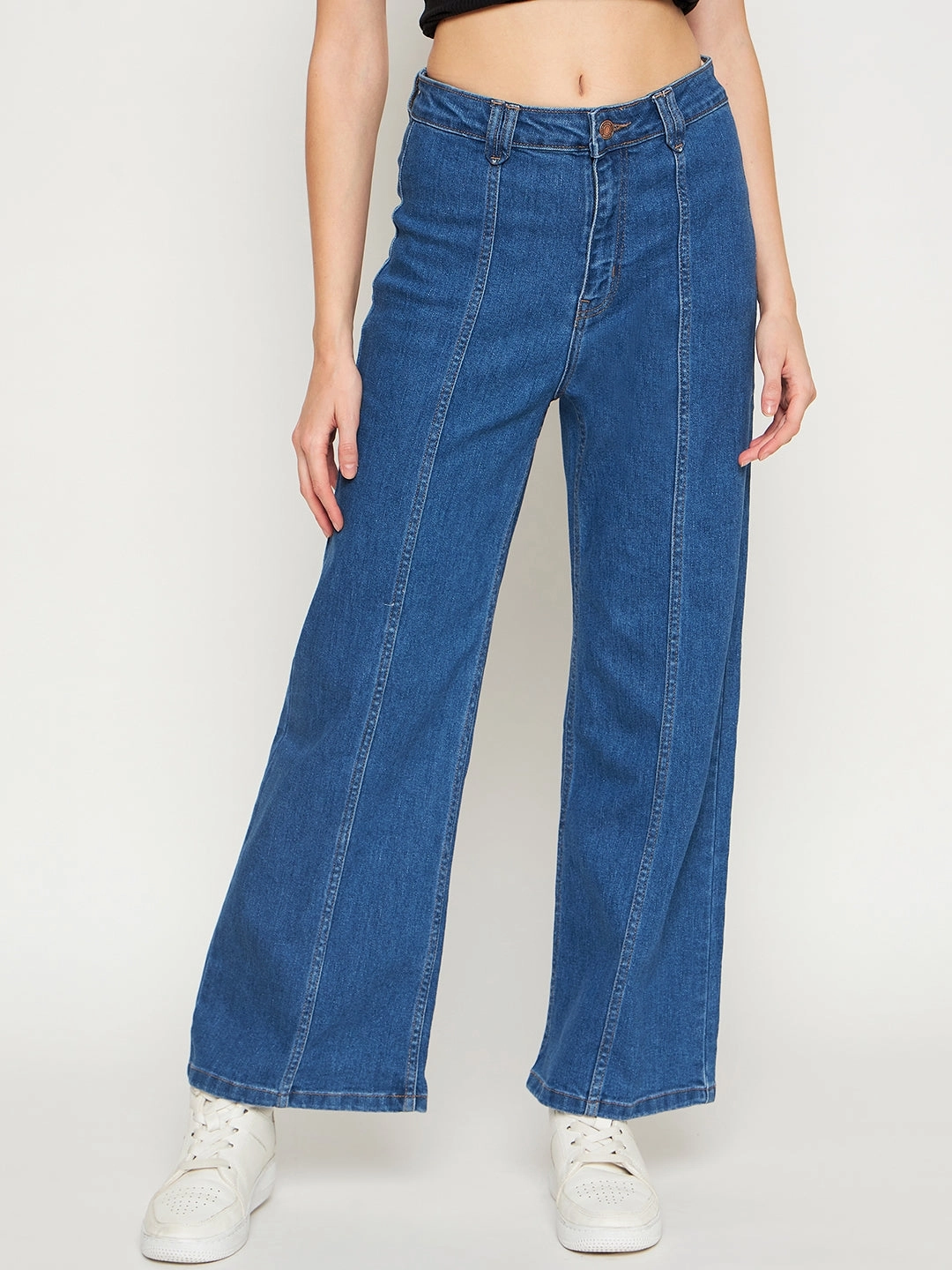 Madame Midblue Wide Leg Denim Mood Fit Holiday Vibes Stretch
