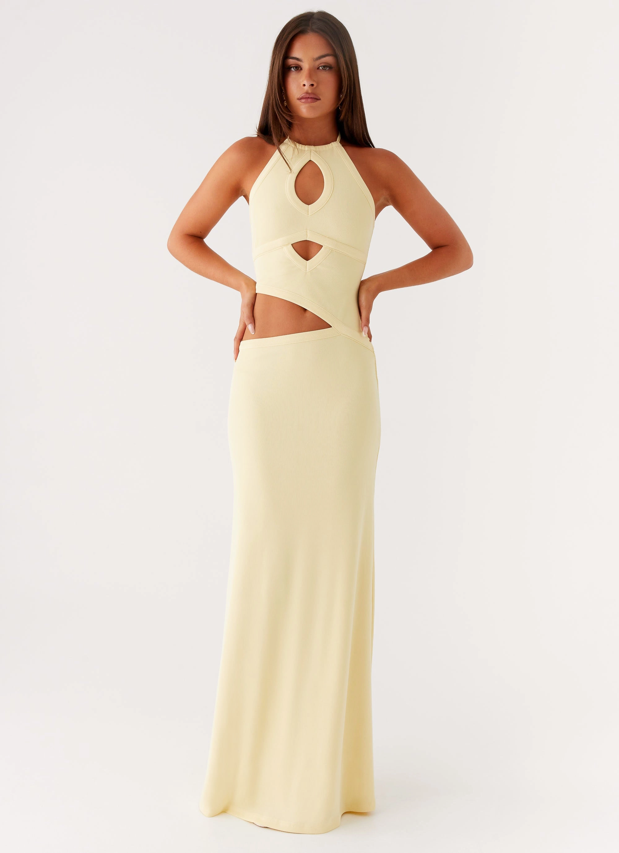 DeepPocketStyle Japan Line Lanah Cut Out Maxi Dress - Yellow