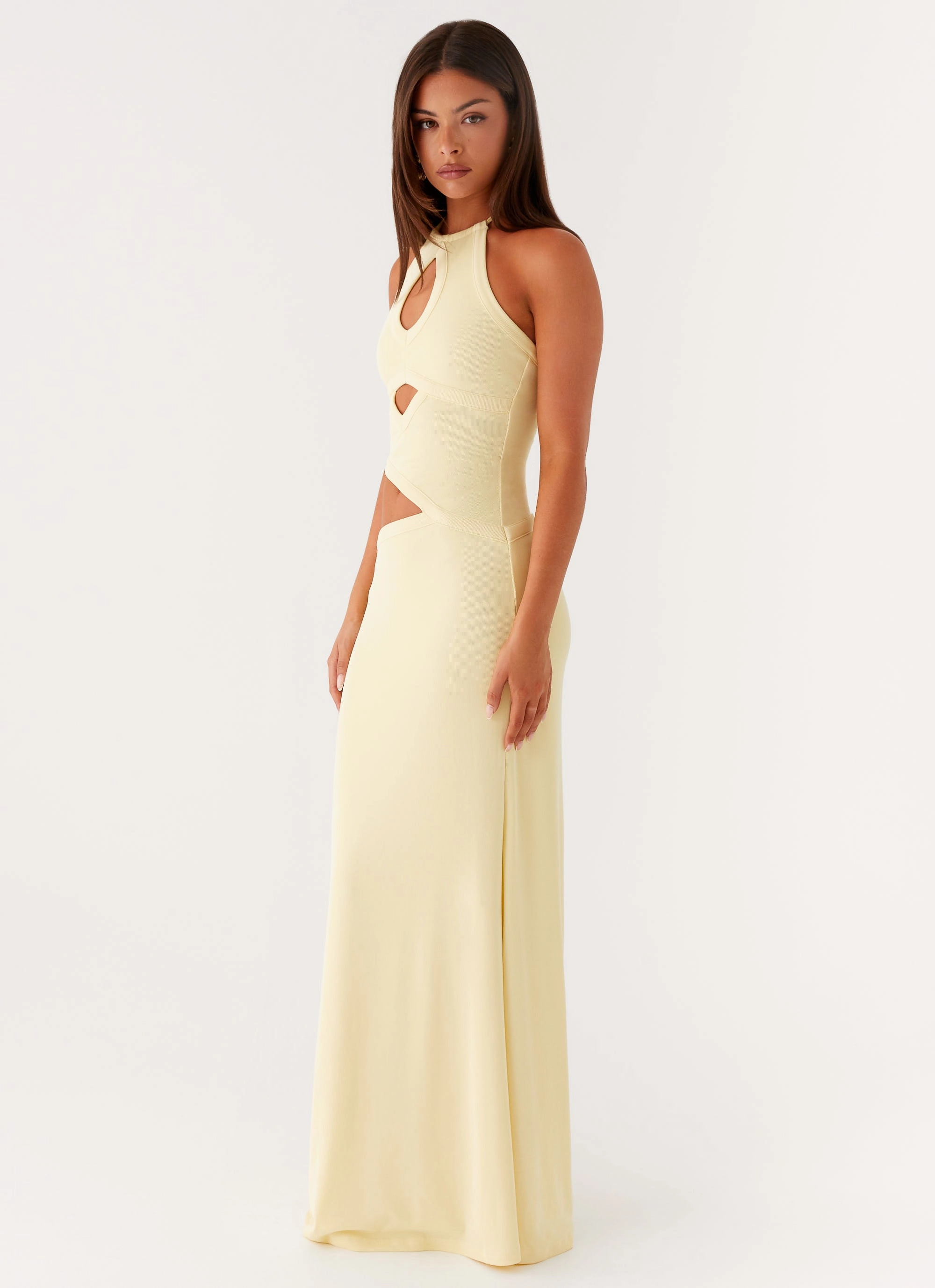 Lanah Cut Out Maxi Dress - Yellow Chic Design Slim Touch