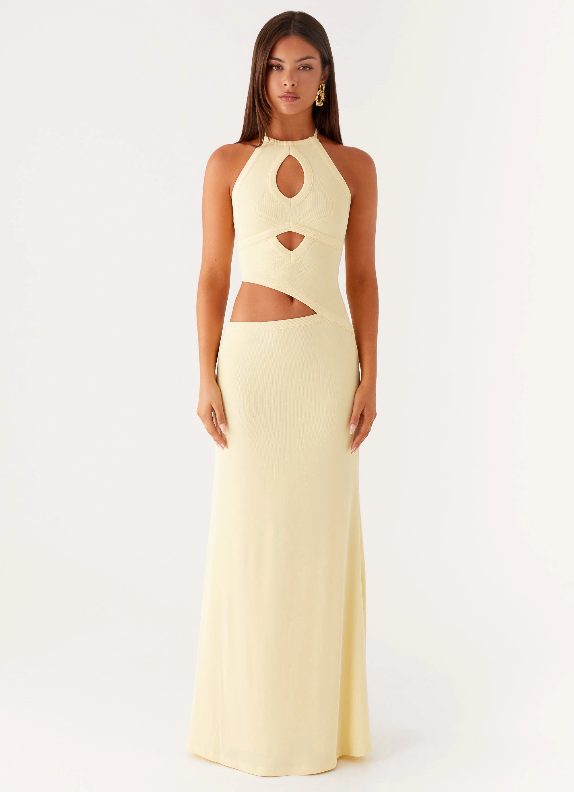 Sophisticated Touch Soft Curve Lanah Cut Out Maxi Dress - Yellow