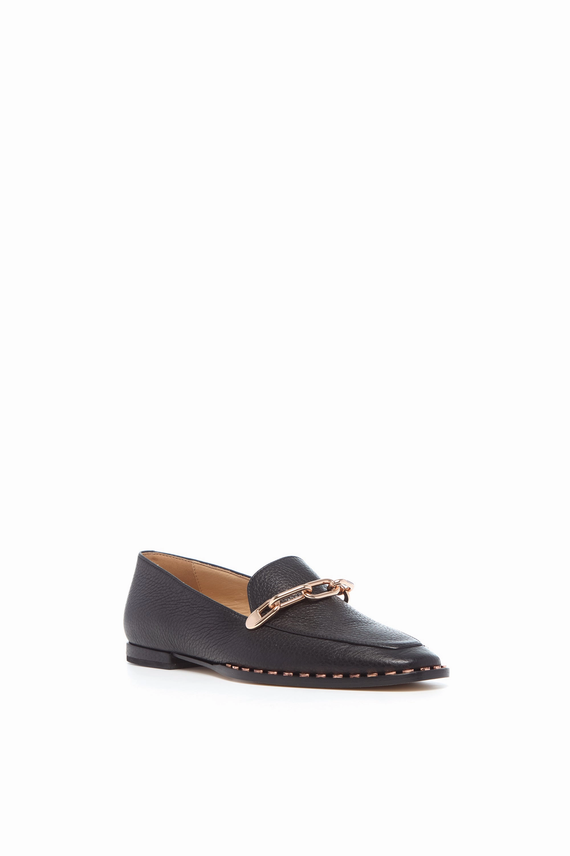 Larisa Loafer in Black Textured Leather Polished Profile