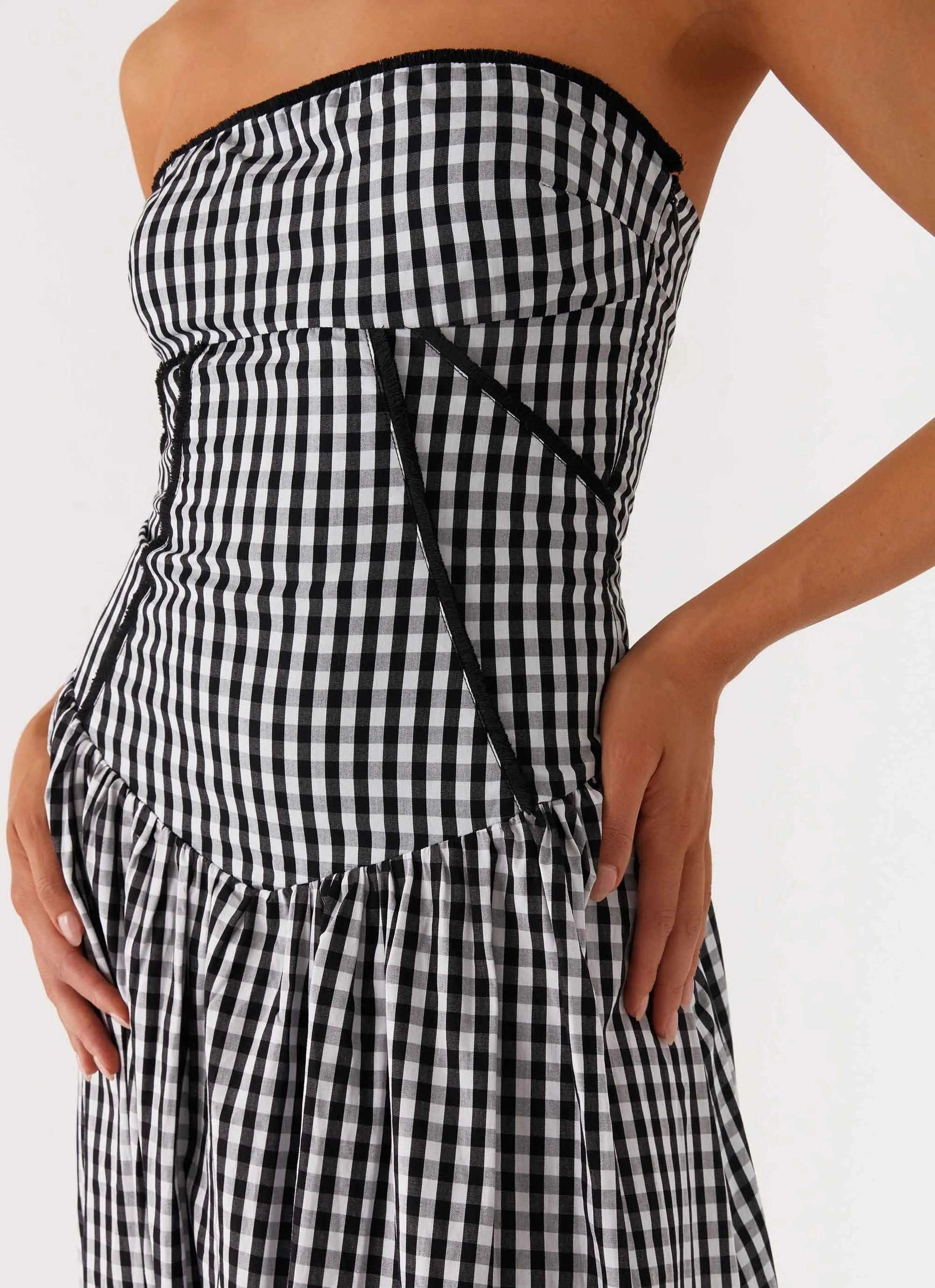 Larnie Midi Dress - Black Gingam Winter Classic