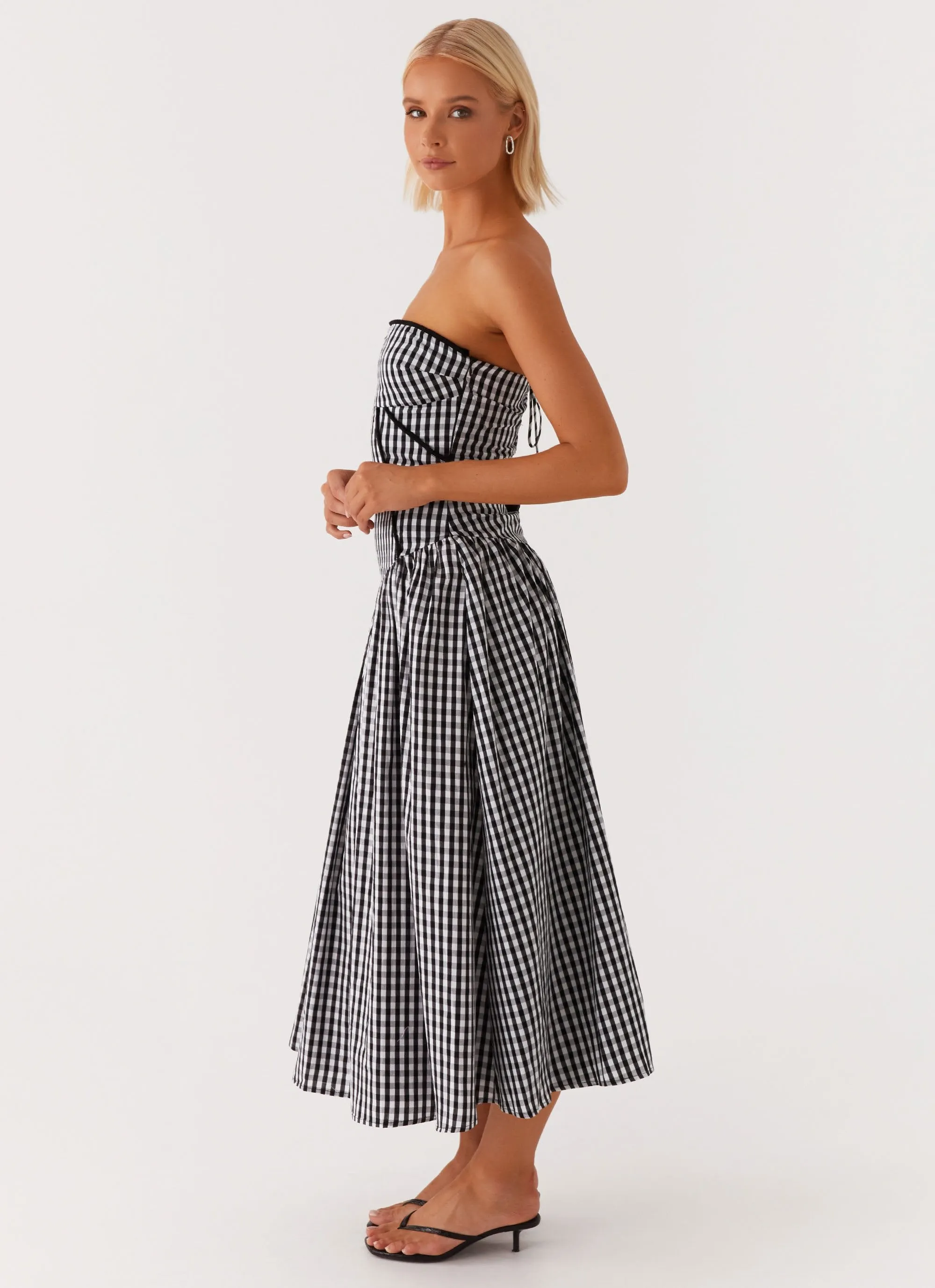 Larnie Midi Dress - Black Gingam A-Line Flowing Fit