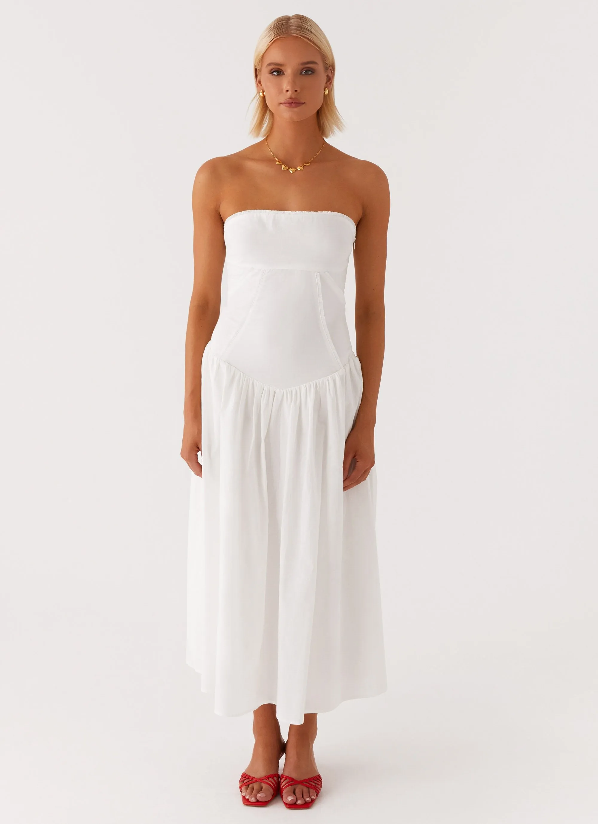 Larnie Midi Dress - White Bishop-Sleeve