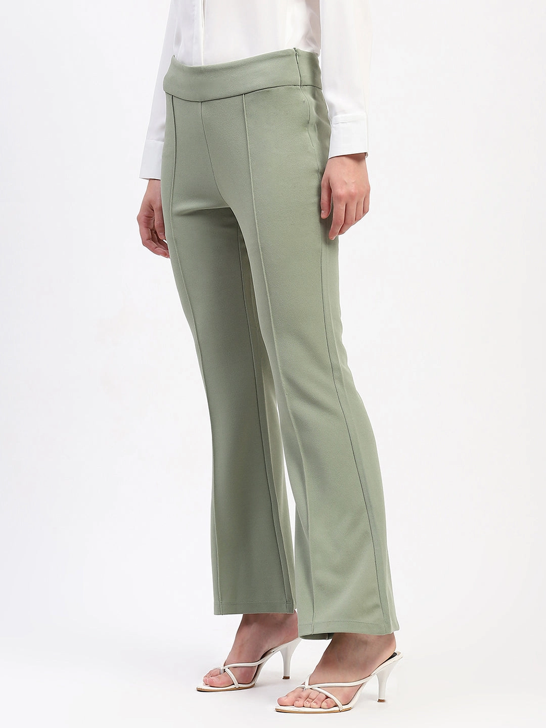 Madame Pleated Elasticated Waist Solid Mint Trousers Flexible Use Light and Cozy