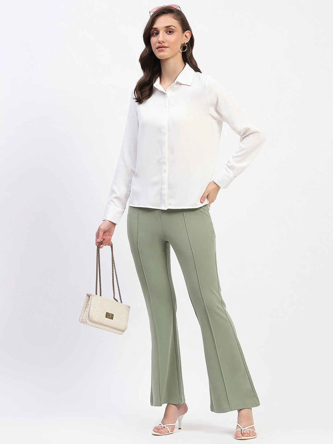 Madame Pleated Elasticated Waist Solid Mint Trousers Trail Ready Customizable length