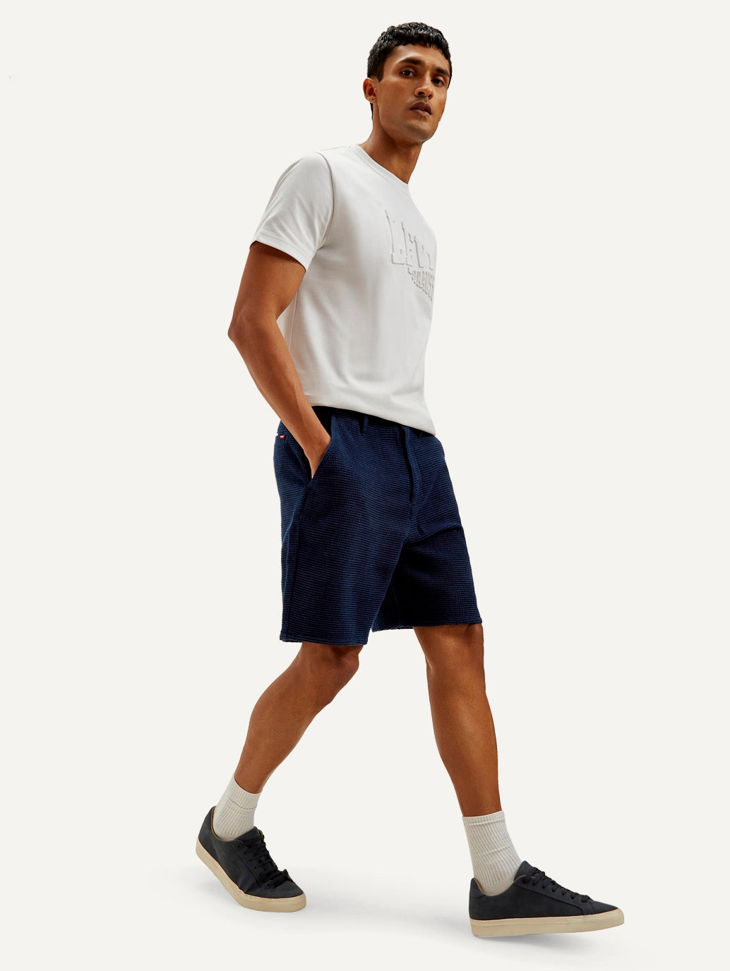 Wrinkle-Resistant Men's Navy Tapered Shorts