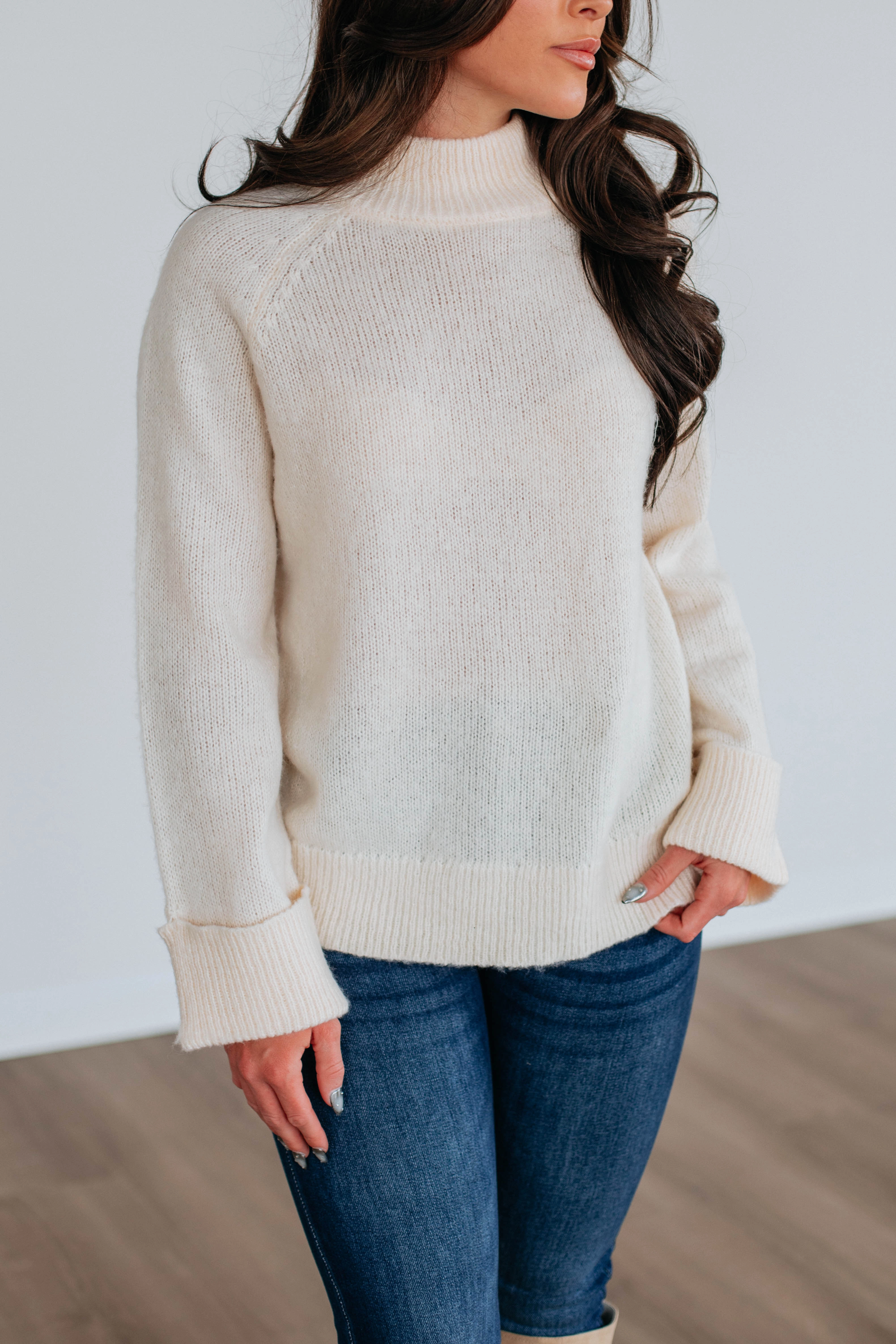 Casual Cozy Samson Mock Neck Sweater - Cream