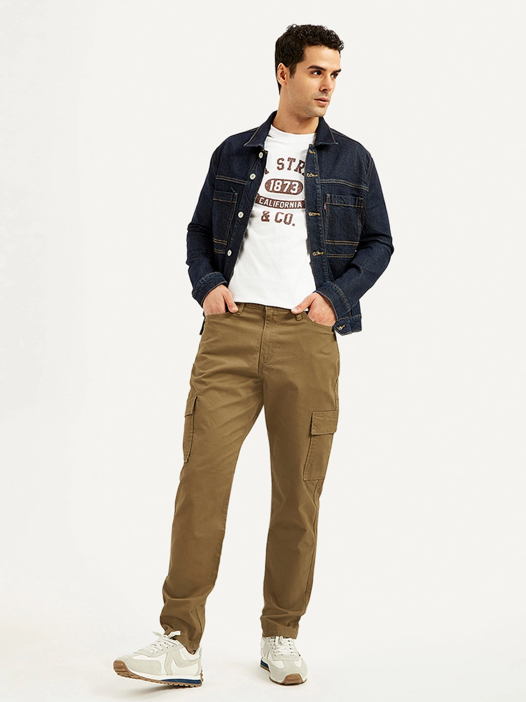Polished Look Basic Stretch Men's Khaki Straight Fit Cargo Trousers