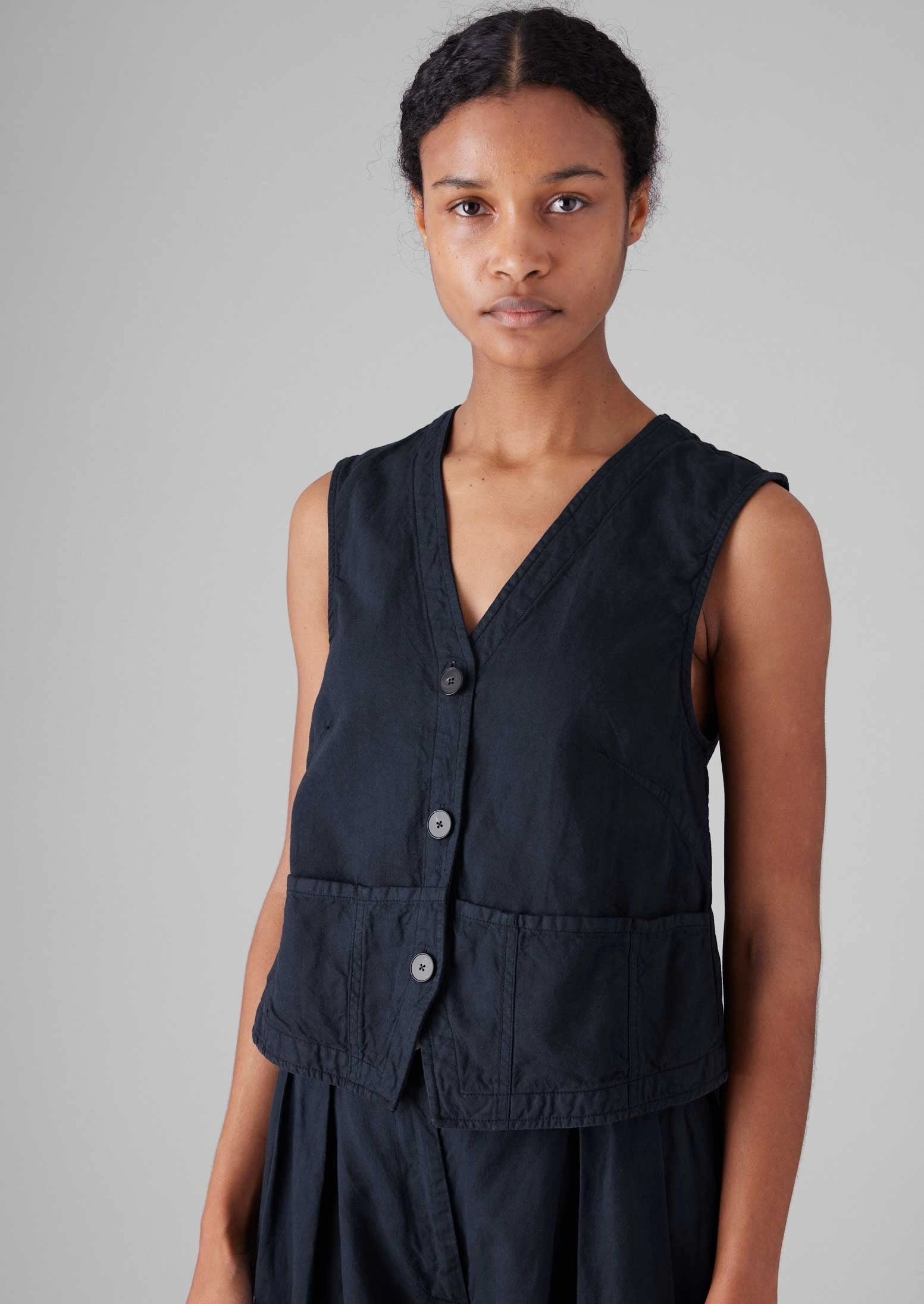 Cotton Linen Canvas Waistcoat Top | Anthracite QuickDryTech Vintage Shirt