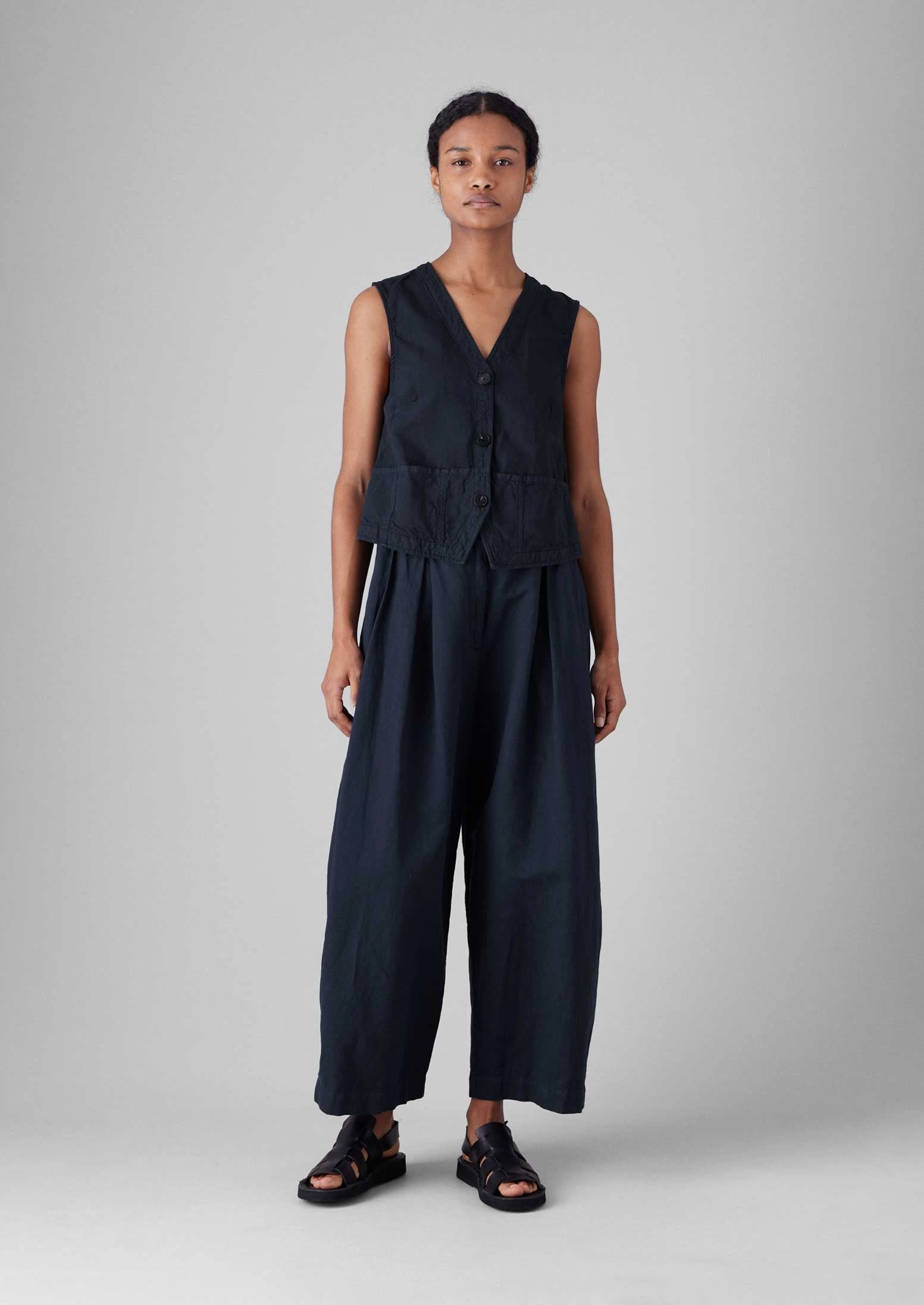 Cotton Linen Canvas Waistcoat Top | Anthracite StretchMaterial