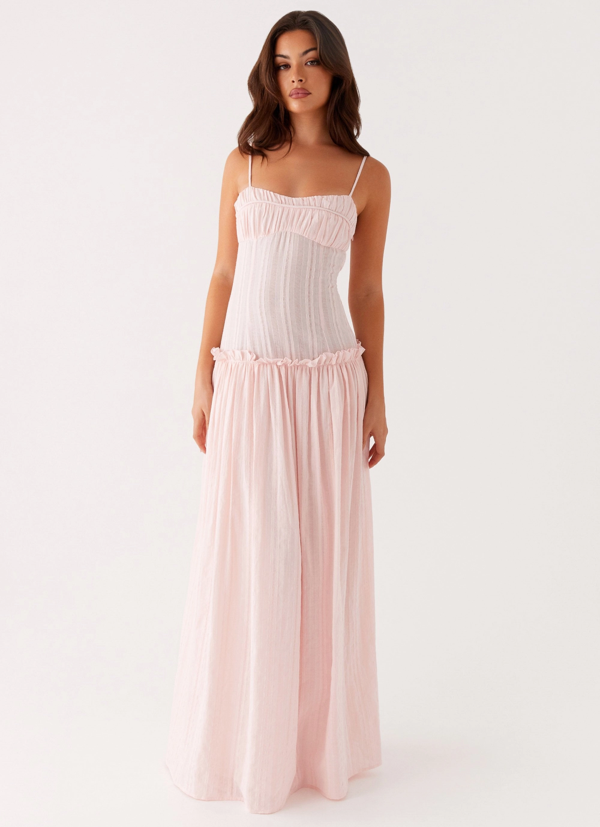 Jacinda Drop Waist Maxi Dress - Pink Elegant Look