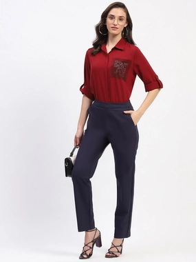 Sporty Layer Madame Straight Fit Navy Trousers