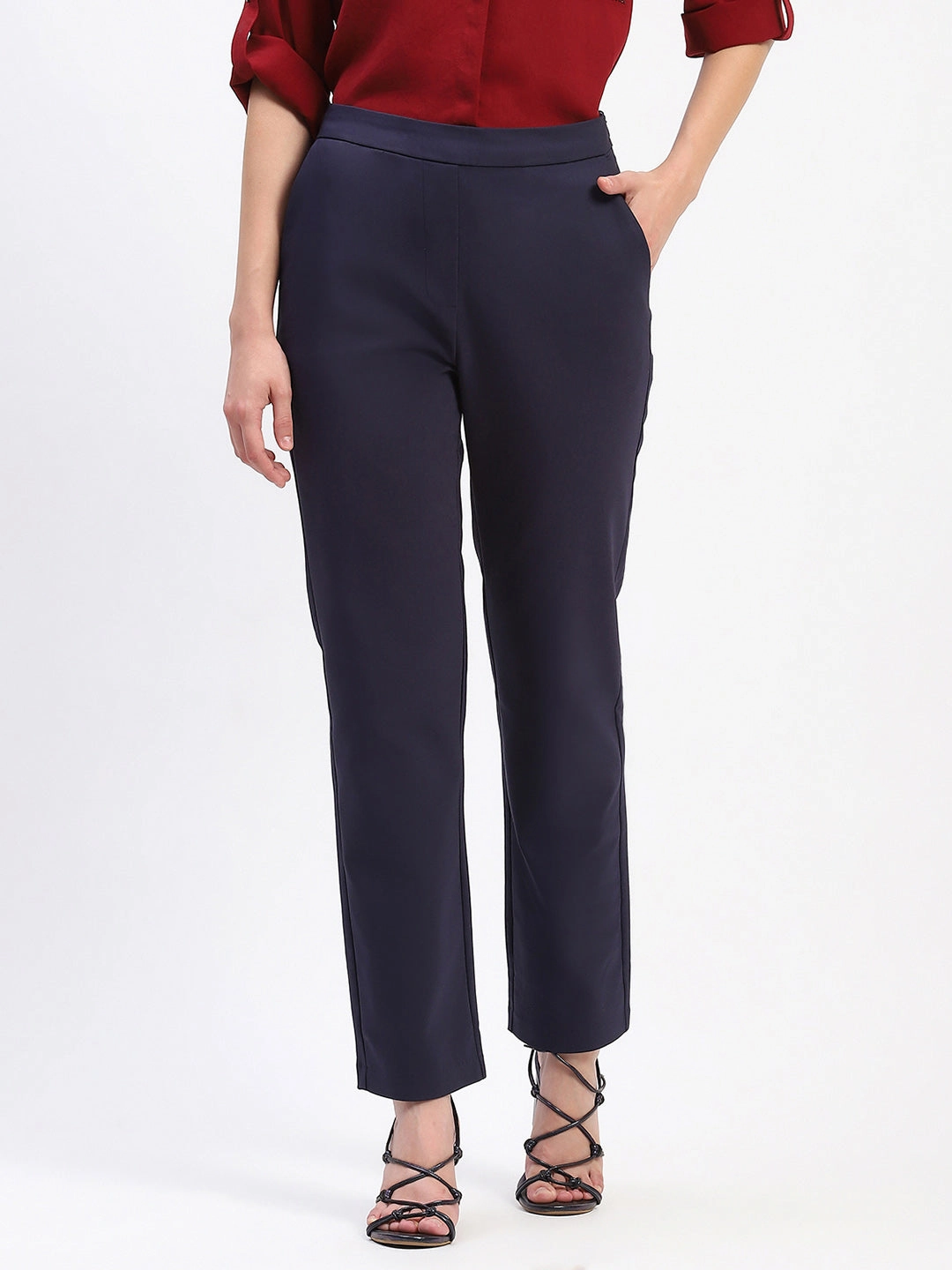 Madame Straight Fit Navy Trousers Stretch waistband