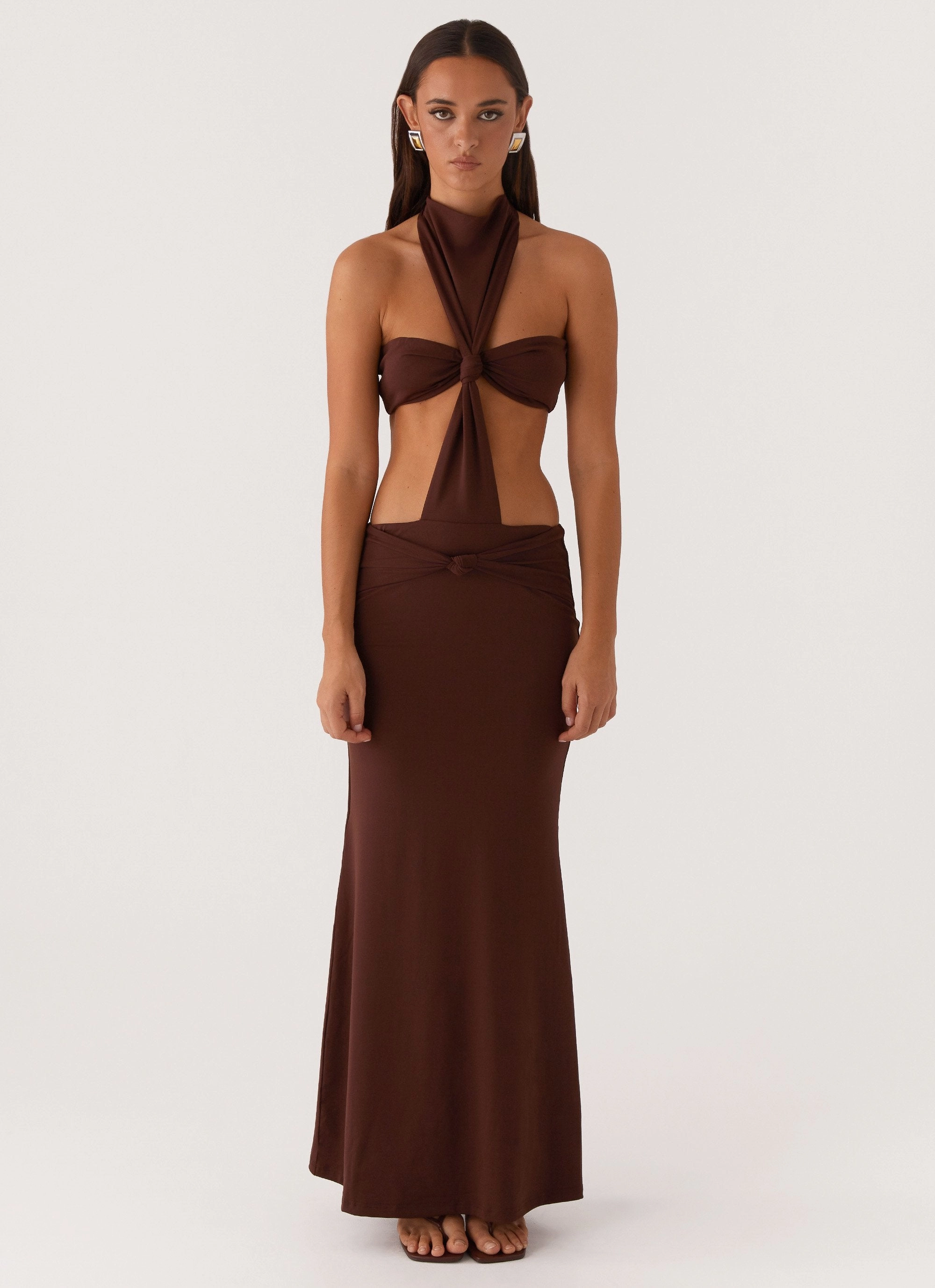 Elegant Mature Fresh Color Elinor Maxi Dress - Chocolate
