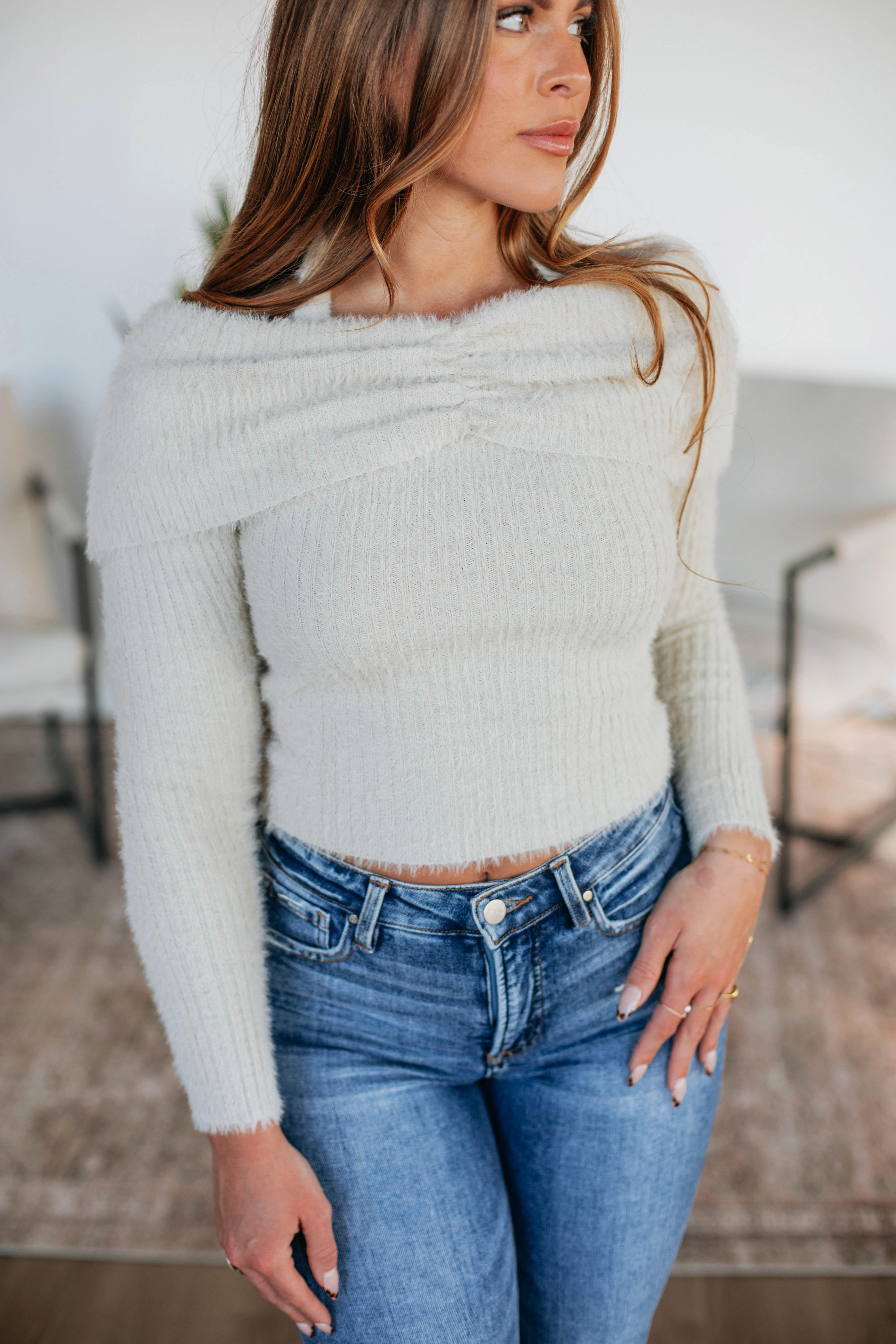 High Density Weave Classic Winter Mirabella Sweater - Ecru