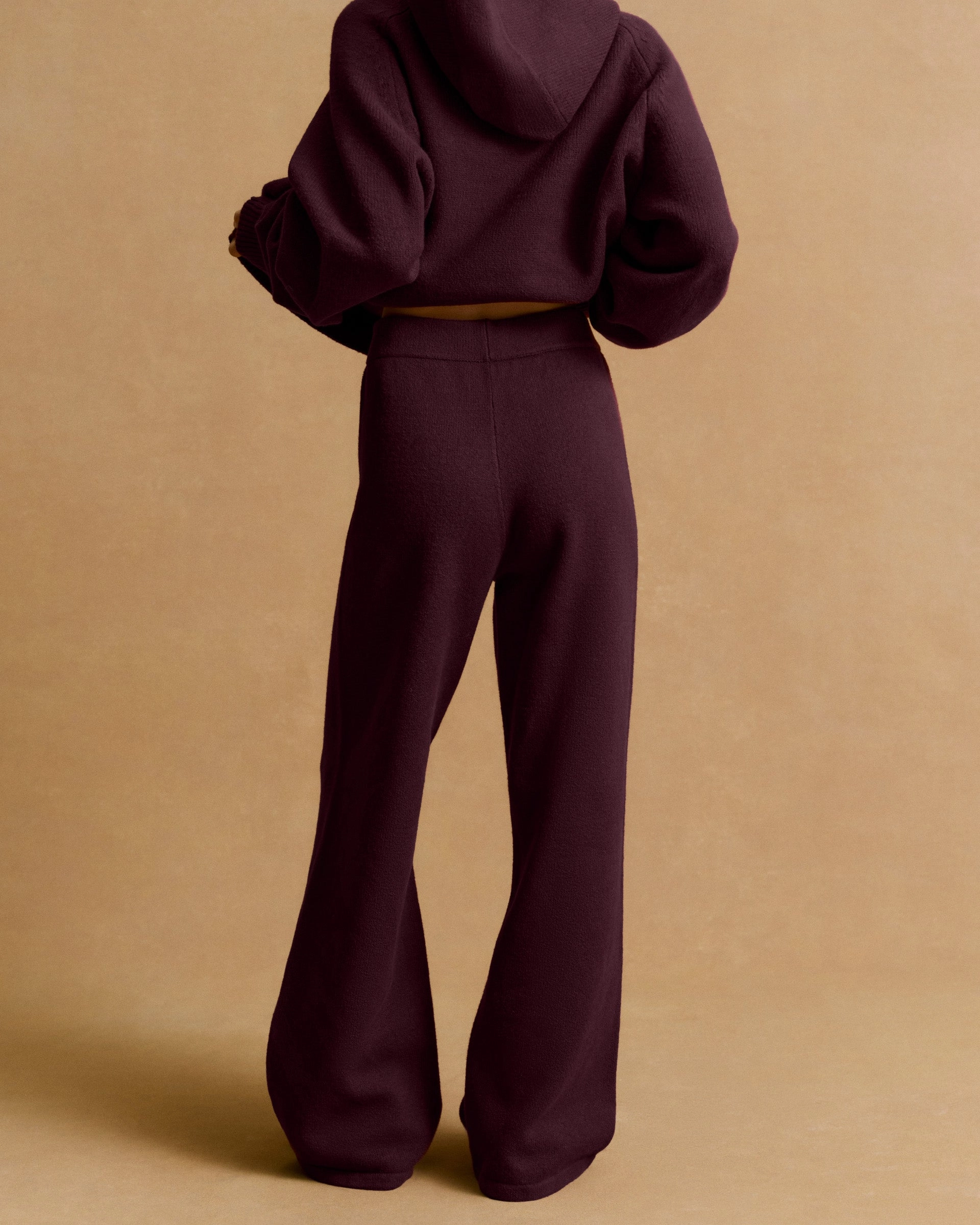 Simple Comfort Wear Varsity Knit Straight Leg Sweatpants - Dark Cherry/Marshmallow White