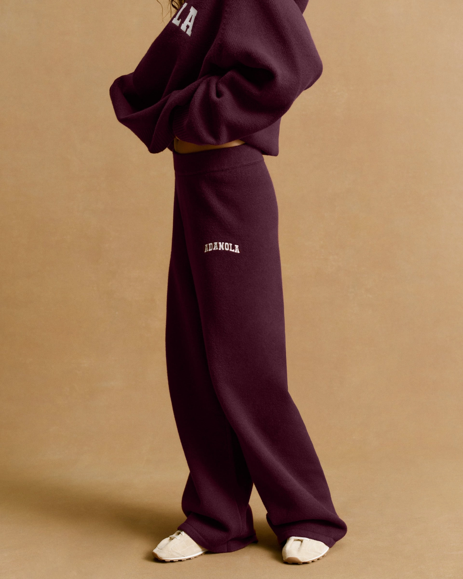 Varsity Knit Straight Leg Sweatpants - Dark Cherry/Marshmallow White Dressy look