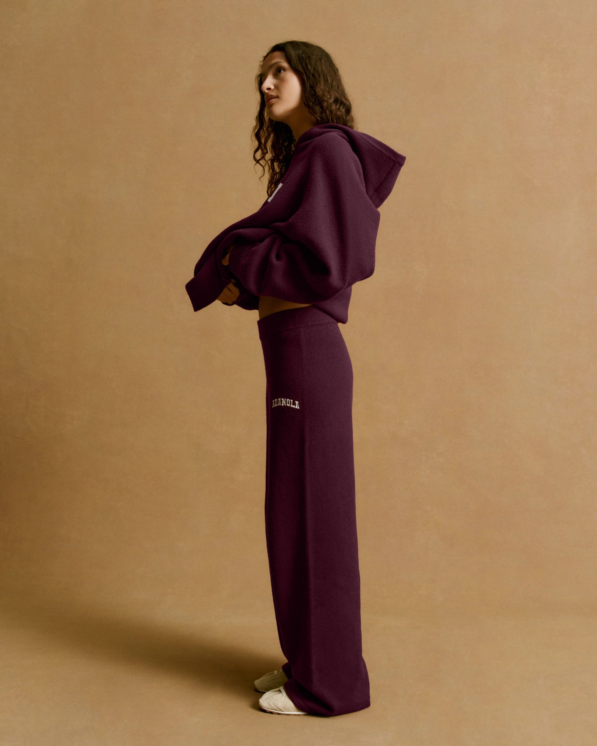 Seamless Comfort Chic Design Wear Varsity Knit Straight Leg Sweatpants - Dark Cherry/Marshmallow White