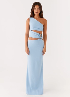 Velvet-Touch Silk-Blend Laylani Cut Out Maxi Dress - Blue