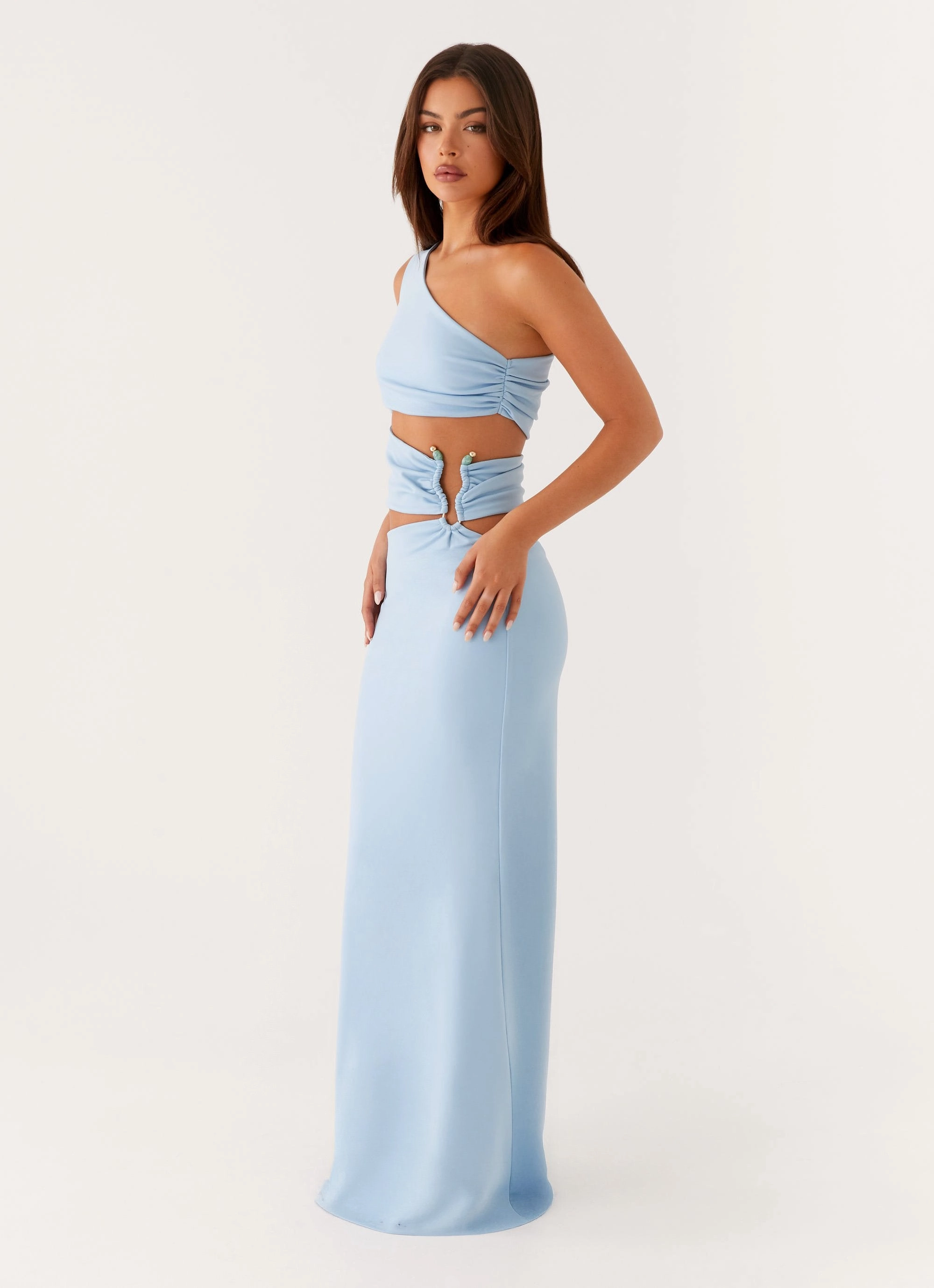 Tailored Waistband Laylani Cut Out Maxi Dress - Blue