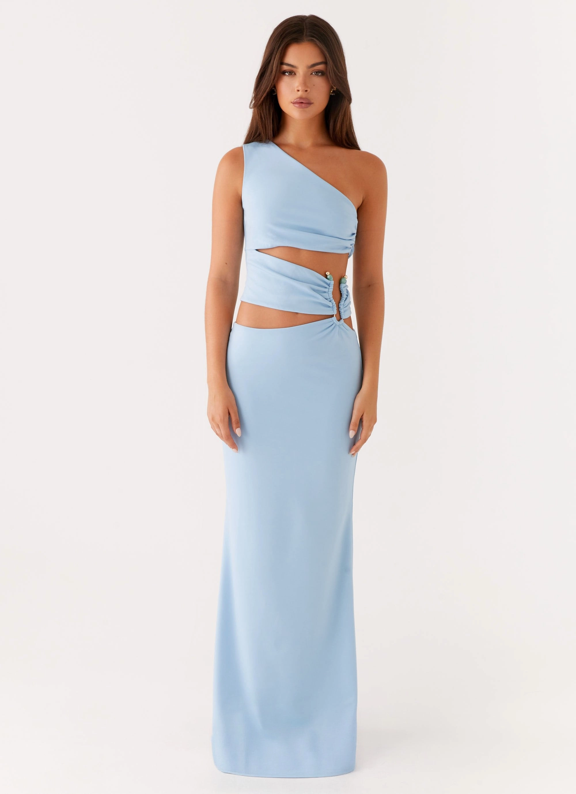 Velvet-Touch Silk-Blend Laylani Cut Out Maxi Dress - Blue