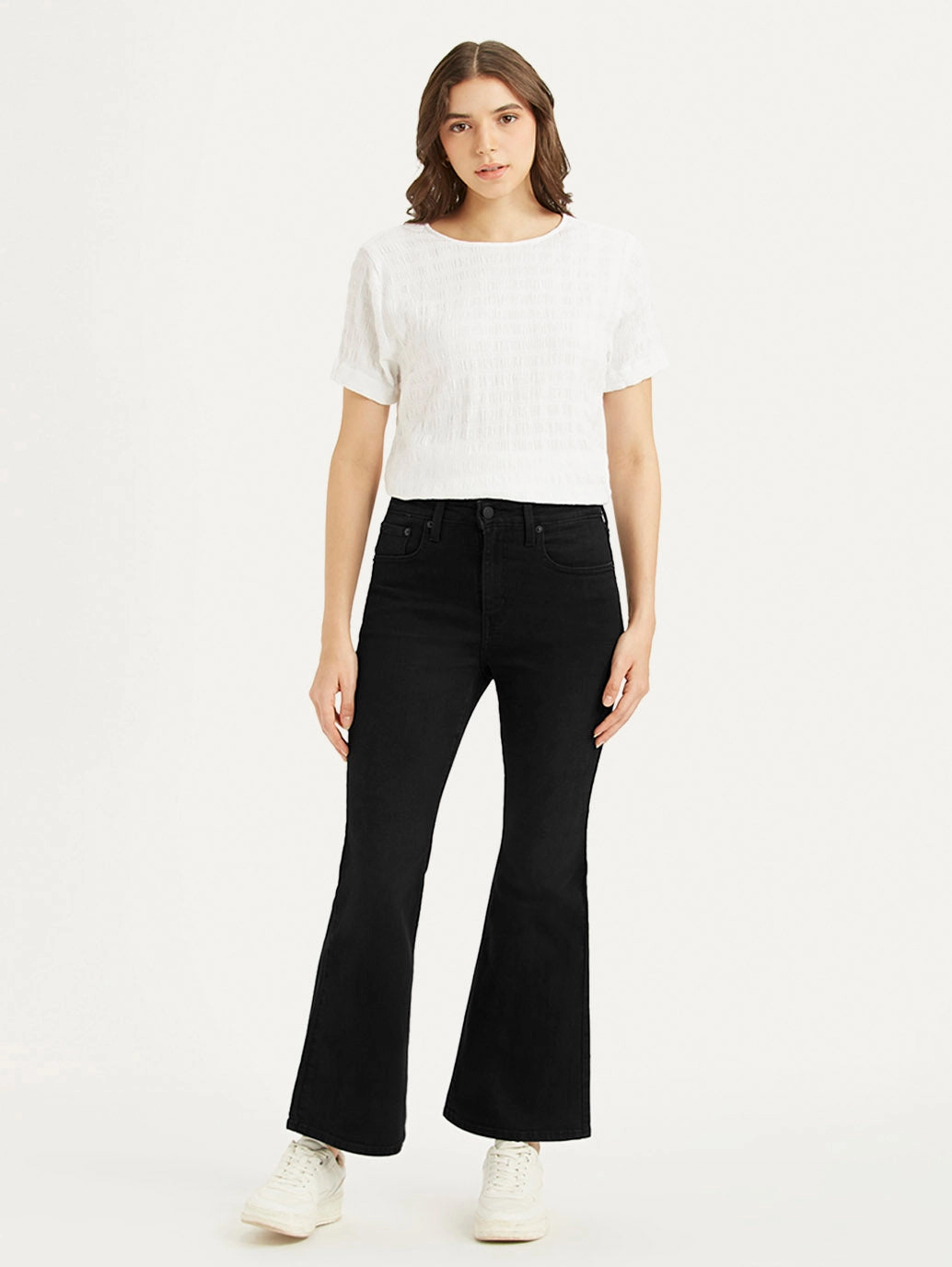 Breathable fabric Non Restrictive Cut Women's 726 Black Flared Fit High Rise Jeans