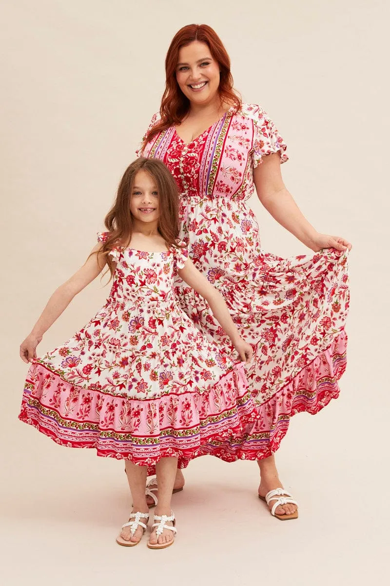 Minimal Comfort Party Perfect Boho Print Kids Midi Dress Tiered Boho