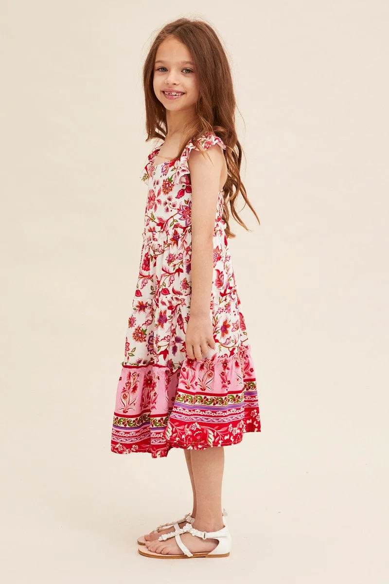 Fitted Look Boho Print Kids Midi Dress Tiered Boho