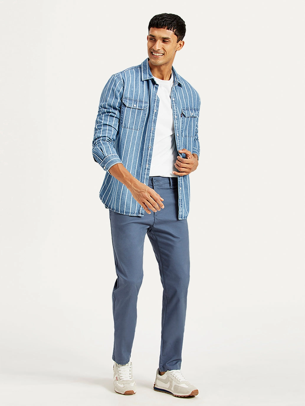 Men's Blue Tapered Chino Trousers Minimalist Look