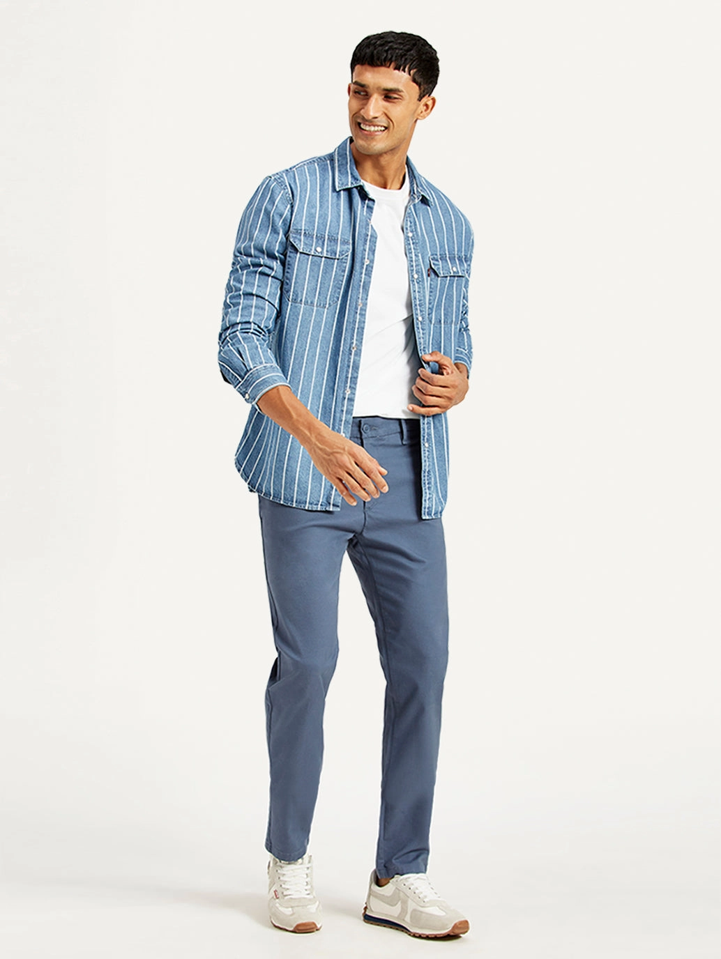 Easy Movement Men's Blue Tapered Chino Trousers