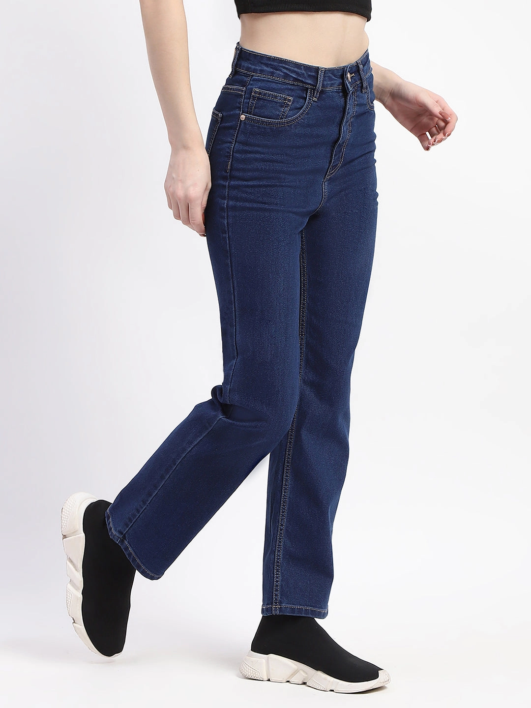 Madame Straight-Fit Dark Blue Cotton Denim Jeans Relaxed Aesthetic