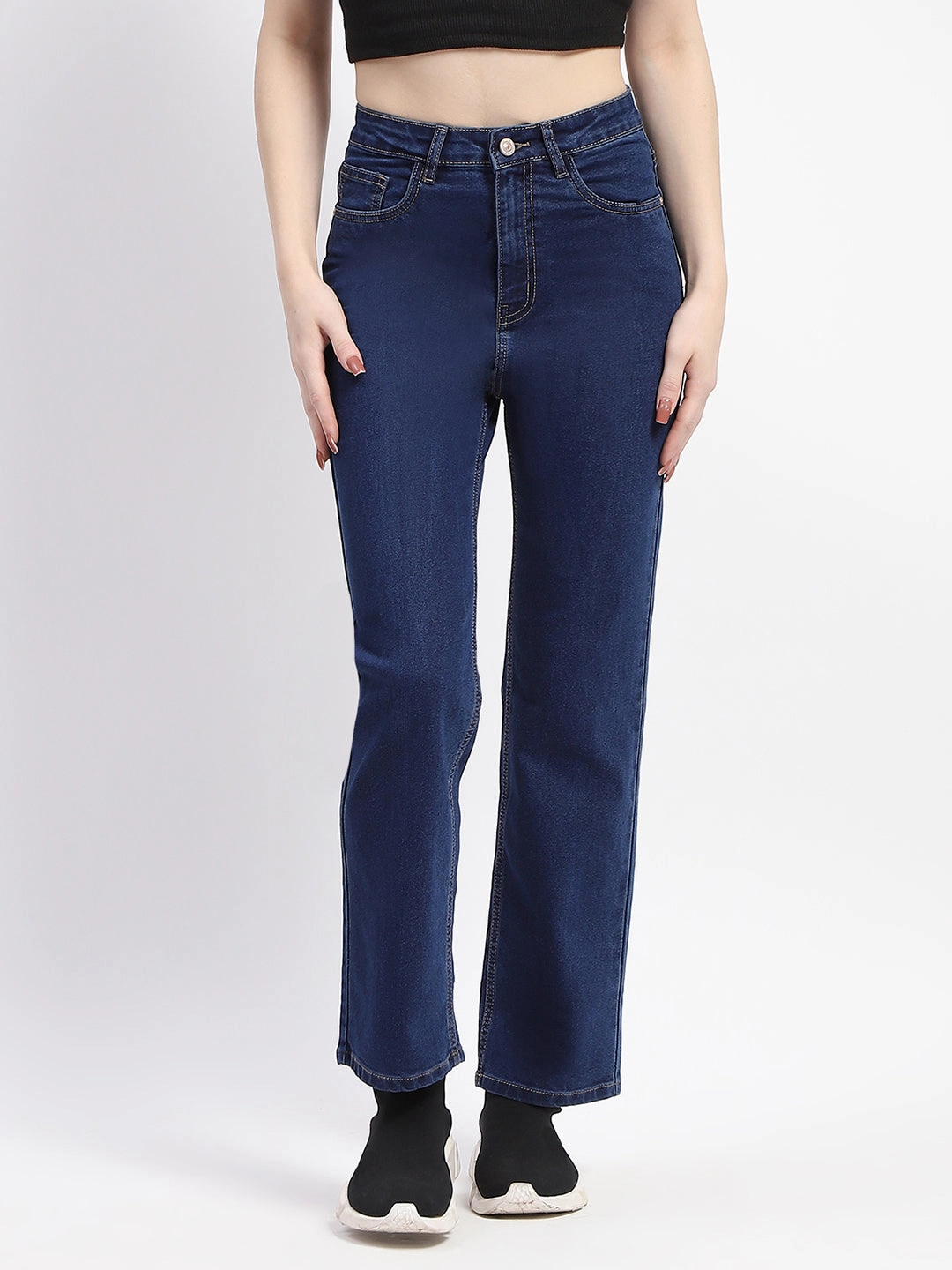 Madame Straight-Fit Dark Blue Cotton Denim Jeans Athlete Fit Elegant