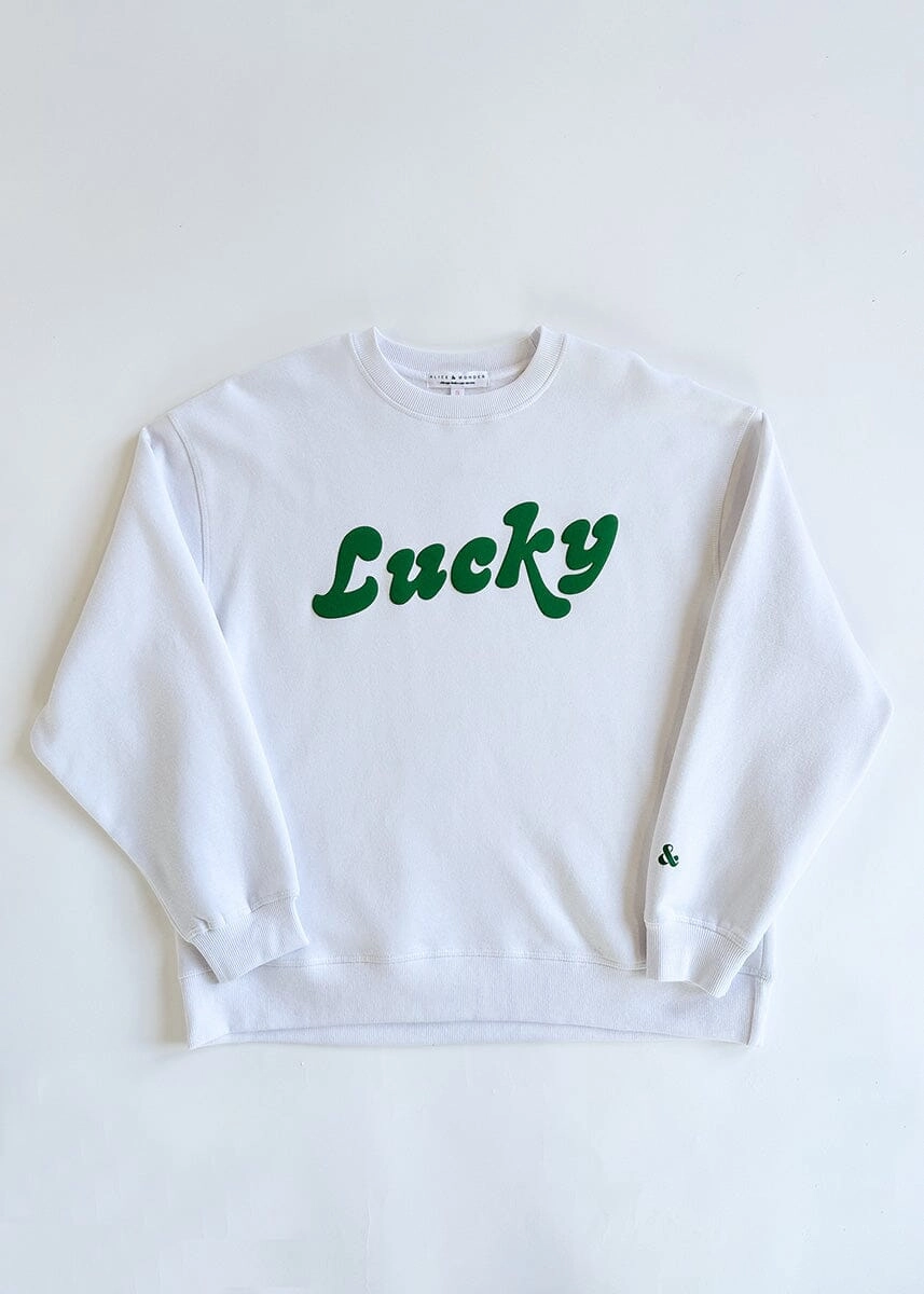 All-Purpose Knit Lucky Oversized Sweatshirt - White