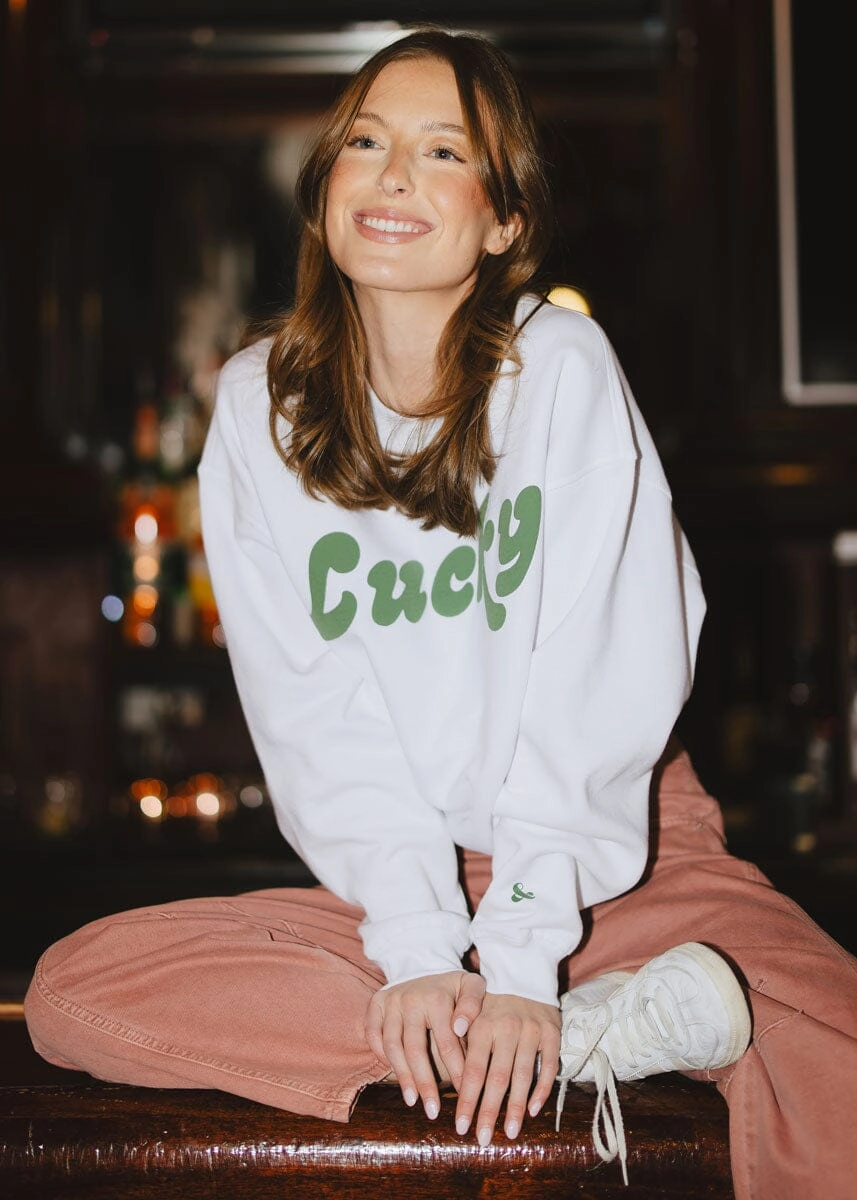 All Season Knit Lucky Oversized Sweatshirt - White