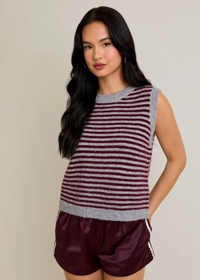 Chill Style hypoallergenic Melie Stripe Sweater Vest - Heather Grey & Wine