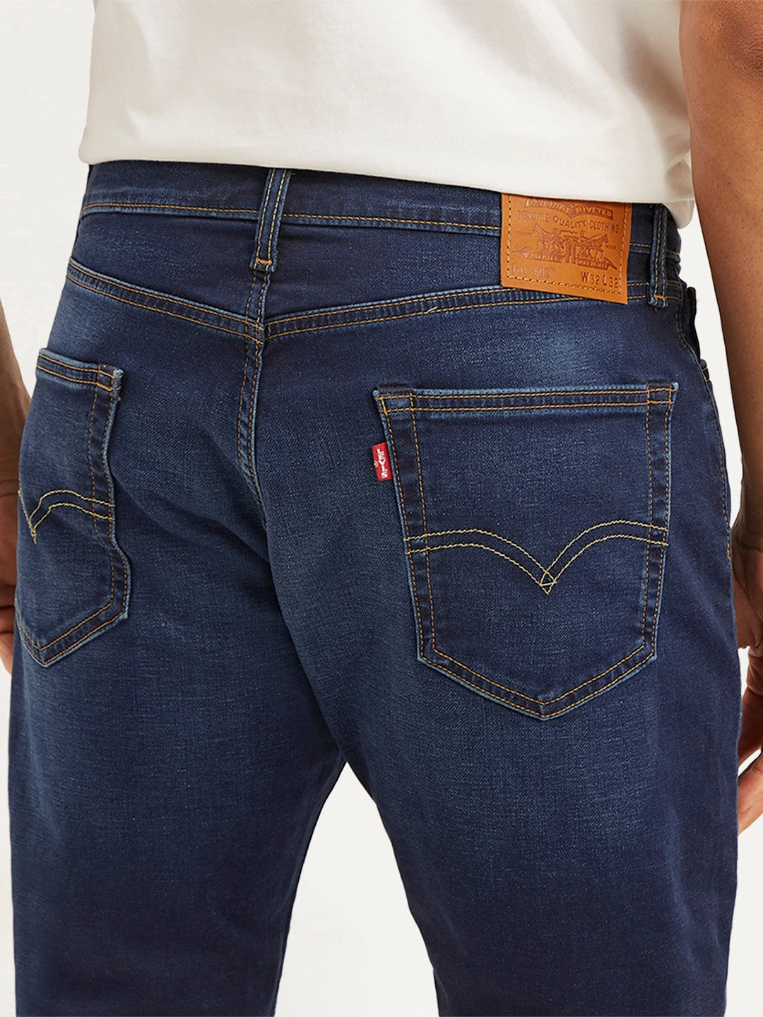 Men's 505 Navy Blue Straight Fit Mid Rise Jeans Unisex Fit Style Layer