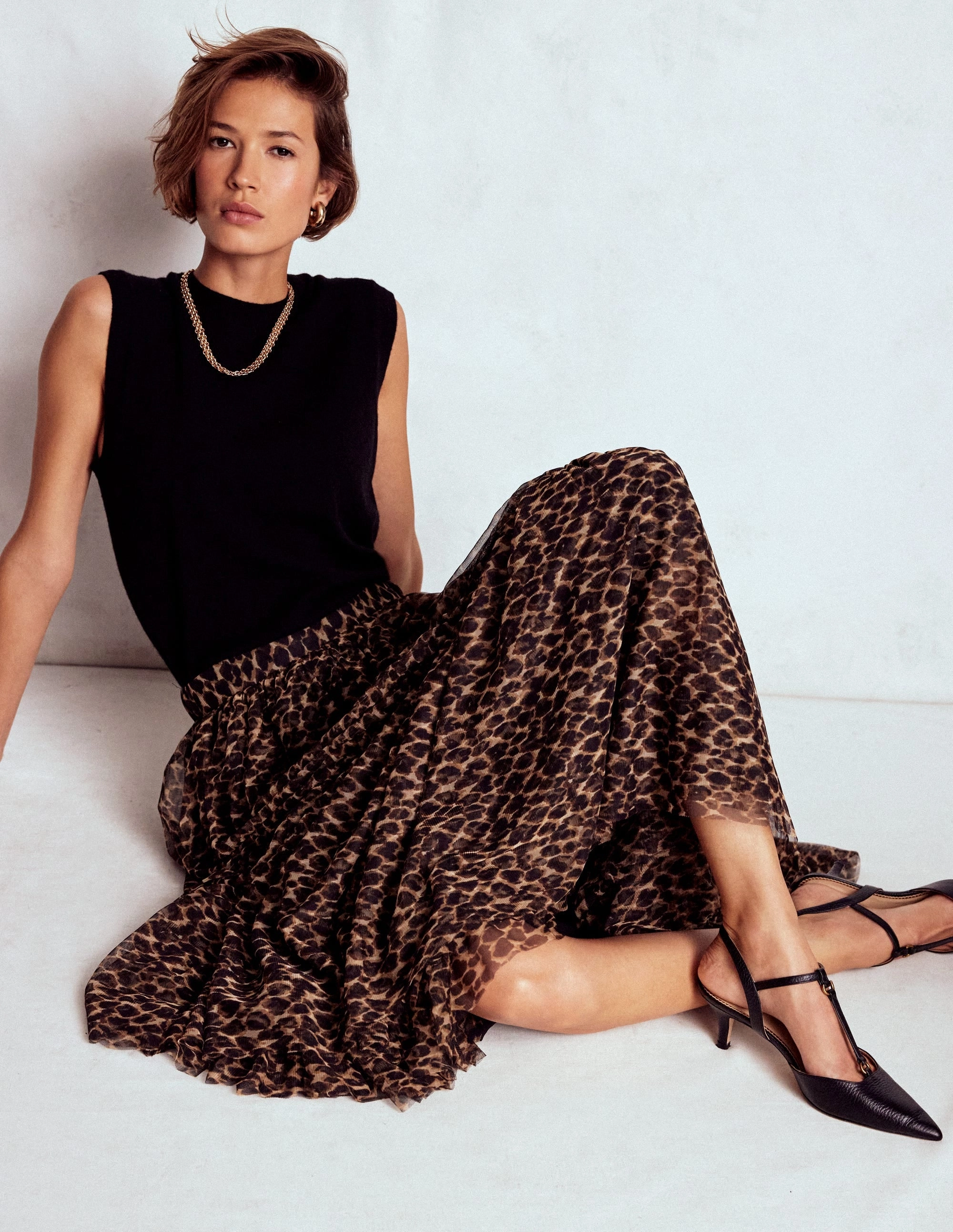 Anna Tulle Midi Skirt-Leopard Convertible Length Sophisticated Casual