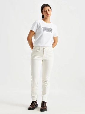 Tailored Appearance Elegant Travel Outfit Minimalist Style Women's 724 White Straight Fit High Rise Jeans