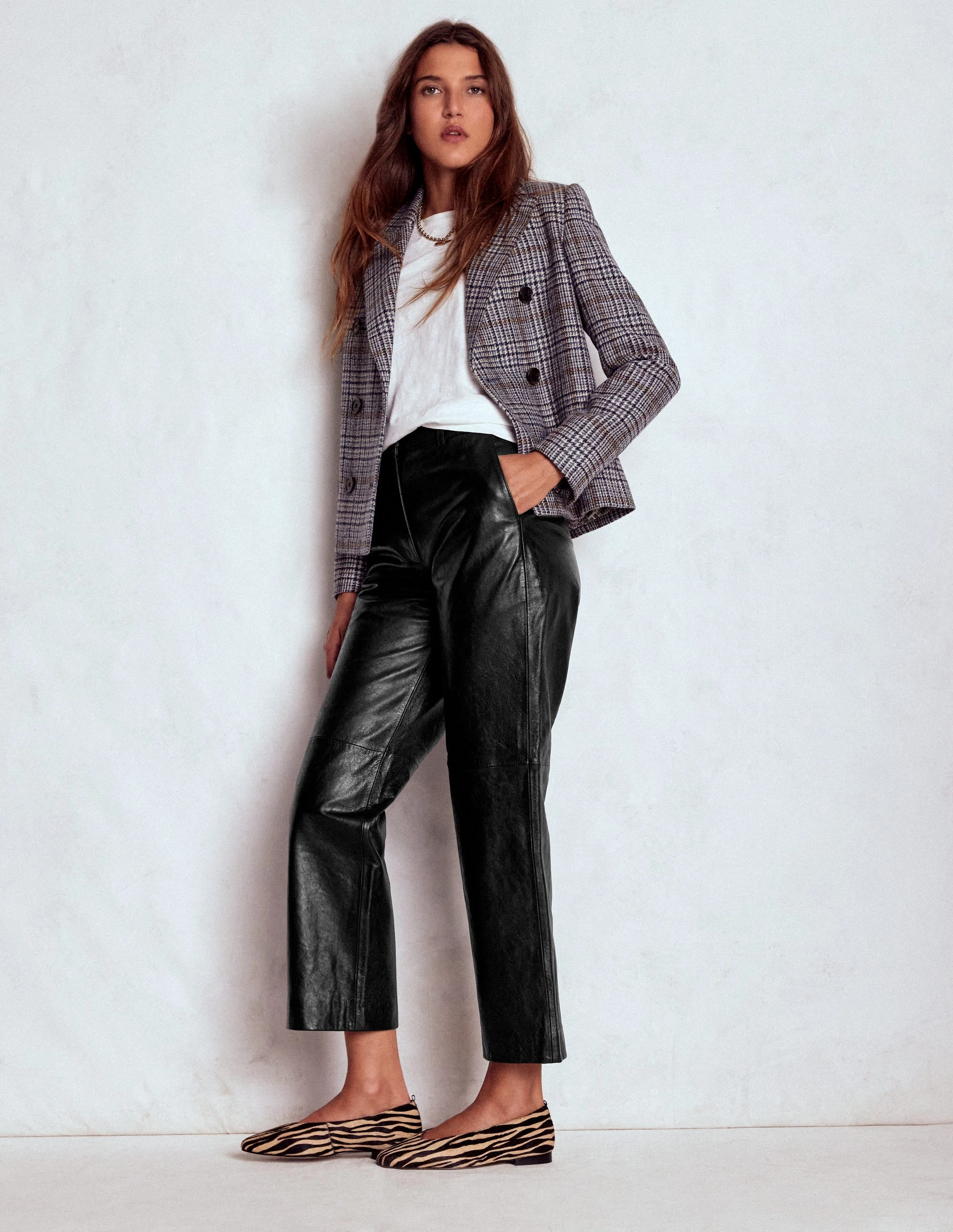 DoubleLayeredFabric Canonbury Leather Trousers-BLACK