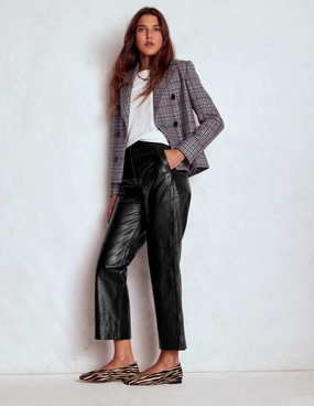 DoubleLayeredFabric Canonbury Leather Trousers-BLACK