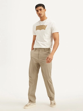 Eco Friendly Dye Durable Twill Men's Beige Loose Fit Chino Cargos