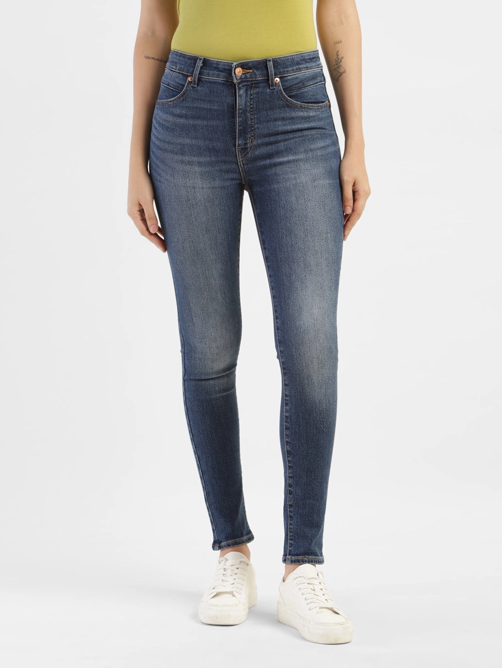 Women's Blue Shaping Wide Leg Fit High Rise Jeans Elegant Vibrant Textured Work Meeting Relaxed Style