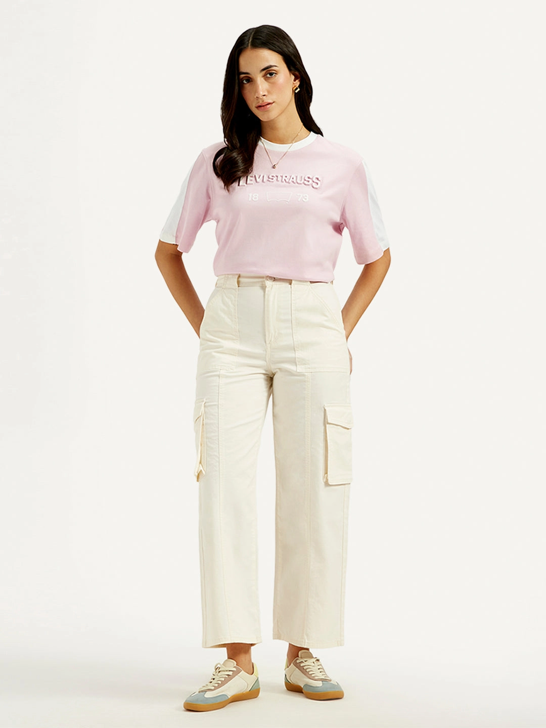 Stretch Support Fit Women's High Rise Off-White?Wide Leg Cargo Trousers